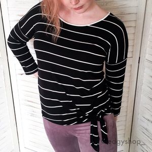 Cable & Gauge | Striped Tie Front Tee